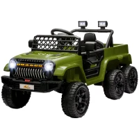 Qaba 12V 4WD/2WD Kids Electric Car w/ Remote Control, Spring Suspension, Back Trailer, Light, Music, Soft Start, Dark Green(m-2)