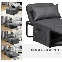 HOMCOM Folding Sofa Bed, 4-in-1 Multi-Function Sleeper Chair Bed Ottoman with Adjustable Backrest, Pillow, Side Pocket for Home Office, Bedroom, Living Room, Charcoal Gray(m-4)
