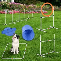 Pawhut 5 Piece Outdoor Game Dog Agility Training Equipment Set Agility Starter Kit Jumping Ring Hurdle Bar Tunnel(m-8)