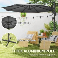 Outsunny 10' Offset Patio Umbrella Cantilever Umbrella with Aluminium Pole 360° Rotation and Tilt Adjustment, Grey(m-6)