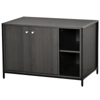 PawHut Cat Litter Box Enclosure Hidden Cat Furniture Cabinet Indoor Cat Washroom Double-door Nightstand End Table with Damping Hinge Multiple Storage Place Adjustable Partition Black(m-11)