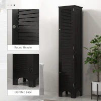 HOMCOM Narrow Bathroom Cabinet, Tall Bathroom Storage Cabinet with Shelves and Doors, Black(m-5)