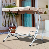 Outsunny 3 Seat Metal Swing Chair Hammock w/ Canopy Cover Heavy Duty Patio Garden Outdoor Beige(m-8)