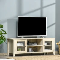 HOMCOM Modern TV Stand, Entertainment Center with Shelves and Cabinets for Flatscreen TVs up to 60" for Bedroom, Living Room, Oak(m-10)
