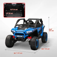 Qaba 2 Seater 24V 7AH Ride on Truck, Electric Car for Kids w/ Spring Suspension, Remote Lights, Horn, Music, Blue(m-3)