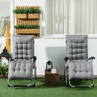 Outsunny Folding Garden Chairs Set of 2, Reclining Zero Gravity Chair, Sun Lounger with Cushion and Headrest, Dark Grey(m-8)