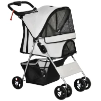 PawHut Dog Stroller, One-click Folding Pet Stroller with Cup Holder, 4 Wheels Travel Carrier w/ Brakes, 360° Swiveling Front Wheels, Storage Basket, for XS/Small Dogs Cats, Grey(m-11)
