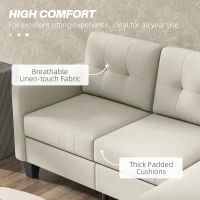 HOMCOM Small Corner Sofa, 3 Seater Sectional Couch with Ottoman, Corner Sofa with Thick Padded Cushion and Wood Legs, Beige(m-4)