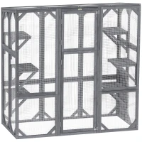PawHut Large Wooden Catio Outdoor with 6 Jumping Platforms, Weatherproof Roof, for 1-3 Cats, 59" x 28" x 60", Gray(m-1)