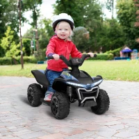 Qaba Kids ATV, 6V Battery Powered Electric Vehicle with Headlights, Music, Forward/Reverse Switch for 18-36 Months, Black(m-1)