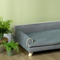PawHut Dog Bed, Large Dog Couch with Washable Cover, Wooden Legs, Elevated Fancy Foam Pet Sofa for Medium & Large Breeds, Gray(m-9)