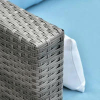 Outsunny 3-Piece Patio Furniture Set Modern Sectional Sofa Rattan Chair Wicker Conversation Set Outdoor Hand Woven Rattan Wicker Furniture Patio Coffee Table Sofa Set, Blue(m-7)