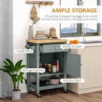 HOMCOM Kitchen Cart on Wheels, Rolling Kitchen Island Cart with Wood Top, Towel Rack, Drawer and Shelf for Dining Area, Grey(m-4)