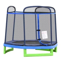 Outsunny 7FT Heavy-Duty Trampoline for Kids Outdoor Toys, Small Backyard 7' Trampoline with Net, Exercise Toy for Kids 3-12, Blue(m-11)
