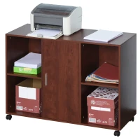 Vinsetto Mobile File Cabinet and Printer Stand for Home Office, Mobile Printer Table with 4 Open Storage Shelves, Door Cabinet, Wheels, Brown(m-10)
