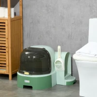 PawHut Cat Litter Box Easy to Clean Open with Scoop, Green(m-10)