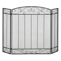 HOMCOM 3-Panel Folding Fireplace Screen, Home Steel Fire Spark Guard for Wood Burning with Decorative Vine Pattern, 41.25" x 31.75", Black(m-1)
