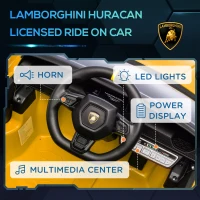 Qaba 12V Lamborghini Huracan Licensed Kids Electric Car with Remote Control, Spring Suspension, Transport Wheels, Yellow(m-4)