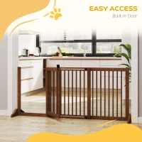 PawHut Freestanding Length Adjustable Wooden Pet Gate with Lockable Door 3 Panels, Brown(m-6)
