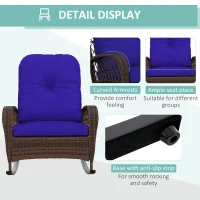 Outsunny Outdoor Wicker Rattan Rocking Chair Patio Rocker with Thick Cushions for Garden Backyard Porch, Dark Blue(m-6)