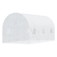 Outsunny 15' x 7' x 7' Walk-In Tunnel Greenhouse, Large Garden Hot House Kit with 6 Roll-up Windows & Roll Up Door, Steel Frame, White(m-12)