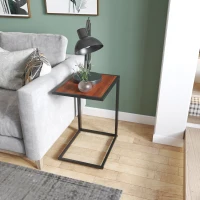 HOMCOM C-Shaped End Table, Laptop Table with Metal Frame, Sofa Side Table for Living room, Bedroom, Walnut(m-4)