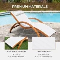 Outsunny Outdoor Wood Sling Chaise Lounge Reclining Garden Mesh Lounger Patio Chair with Headrest Cream(m-5)