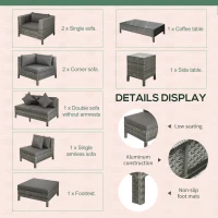 Outsunny Patio Furniture Set, 9 Piece Outdoor Sectional Sofa, All-Weather PE Rattan Wicker Conversation Set with Chairs, Ottoman, Loveseat, Coffee and Side Table, Cushions, Gray(m-7)