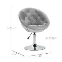 HOMCOM Modern Makeup Vanity Chair Round Tufted Swivel Accent Chair with Chrome Frame Height Adjustable for Living Room, Bedroom Gray(m-3)