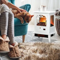 HOMCOM 23" Electric Infrared Fireplace Stove, Freestanding Fire Place Heater with Realistic Log Flame, Adjustable Temperature, Timer, 1000W/1500W, White(m-10)