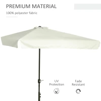 Outsunny 7.5ft Half Umbrella Semi Patio Parasol with Crank Handle, Top Vent for Garden, Balcony- NO BASE INCLUDED, Cream(m-6)