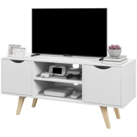HOMCOM TV Stand with 2 Storage Cabinet Stand for TV's up to 50" for Living Room Office, Storage Entertainment Center, White(m-2)
