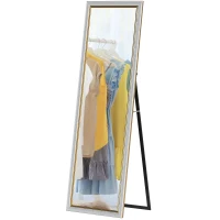 HOMCOM Floor Standing Mirror, Full Body Mirror, Free Standing, Leaning or Wall Mirror with Frame for Bedroom, Silver(m-2)