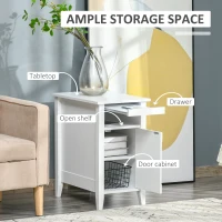 HOMCOM Wooden3-Tier Modern Nightstand with Pullout Shelf, Adjustable Open Shelf, and Door Cabinet, White(m-4)