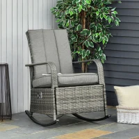 Outsunny PE Rattan Rocking Recliner with Footrest, Gray(m-10)