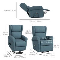 HOMCOM Wingback Lift Chair for Elderly, Power Chair Recliner with Footrest, Remote Control, Side Pockets, Blue(m-3)