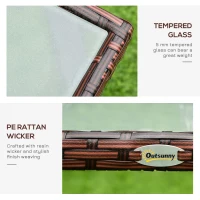 Outsunny Patio Wicker Dining Table, Outdoor Rattan Coffee Table with Glass Top for Garden, Patio, or Backyard, Brown(m-5)