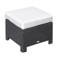 Outsunny Patio Rattan Ottoman, Outdoor Wicker Footrest with Soft Cushion, Metal Frame for Backyard, Garden, and Poolside, White(m-11)