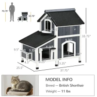 PawHut Outdoor Cat House with Weather-resistant Roof & Garden Bed, Outdoor Cat Shelter Enclosure with Multiple Entrances, Modern Cat Furniture Hideout, Cat Gifts, Gray(m-3)