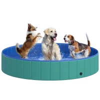 PawHut Φ63" Folding Dog Pool for Large dogs,  Portable Pet Kiddie Swimming Pool, Outdoor/Indoor Puppy Bath Tub with Nonslip Bottom for Dogs & Cats, Green(m-2)