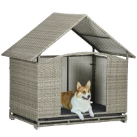 PawHut Wicker Dog House Outdoor with Canopy, Fancy Dog Bed Rattan Outside Dog Shelter with Water-Resistant Soft Cushion, Small Dog House for Medium Dogs(m-1)