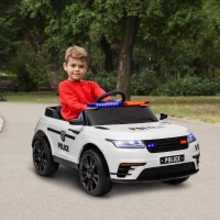 Qaba 12V Kids Electric Police Car w/ Remote Control, Spring Suspension, Transport Wheel, Siren, Music, Light, Horn, White(m-8)