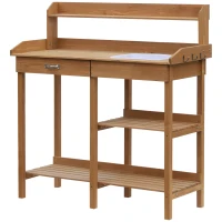 Outsunny 47.75" Potting Bench Table Garden Work Bench Workstation with Drawer, Removable Sink, Storage Shelves and Hooks, Natural(m-11)