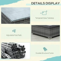 Outsunny Patio Furniture Set, 8 Pieces, Sectional Sofa, All Weather PE Rattan Conversation Set, Tempered Glass Table, 6 Seats, Ottoman Footstool, Cushions for Lawn, Backyard, Gray(m-7)