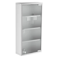 HOMCOM Wall Mount Medicine Cabinet, Bathroom Cabinet with 4 Tier Shelves, Stainless Steel Frame and Glass Door, Lockable with 2 Keys, Silver, 12" x 23.5"(m-11)