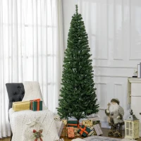 HOMCOM 7 FT Artificial Christmas Tree Pencil Xmas Tree with Stand, 818 Tips, Holiday Home Indoor Decoration for Party, Green(m-10)