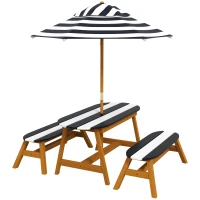 Outsunny Kids Table and Chair Set Wooden Kids Outdoor Table Set with Removable Umbrella for 4 Kids Ages 3-8 Years Old(m-11)