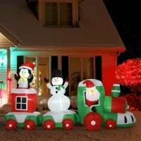 HOMCOM 11ft Christmas Inflatables Outdoor Decorations Holiday Train with Santa, Snowman and Penguin, Blow-Up Yard Christmas Decor with LED Lights Display(m-10)