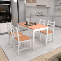 HOMCOM Dining Table Set for 4, 5 Piece Modern Kitchen Table and Chairs, Solid Wood Dining Room Set for Small Spaces, Breakfast Nook, White(m-9)