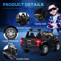 Aosom 12V GMC Sierra HD Battery Kids Ride On Car with Remote Control, Bright Headlights, & Working Suspension, Black(m-7)